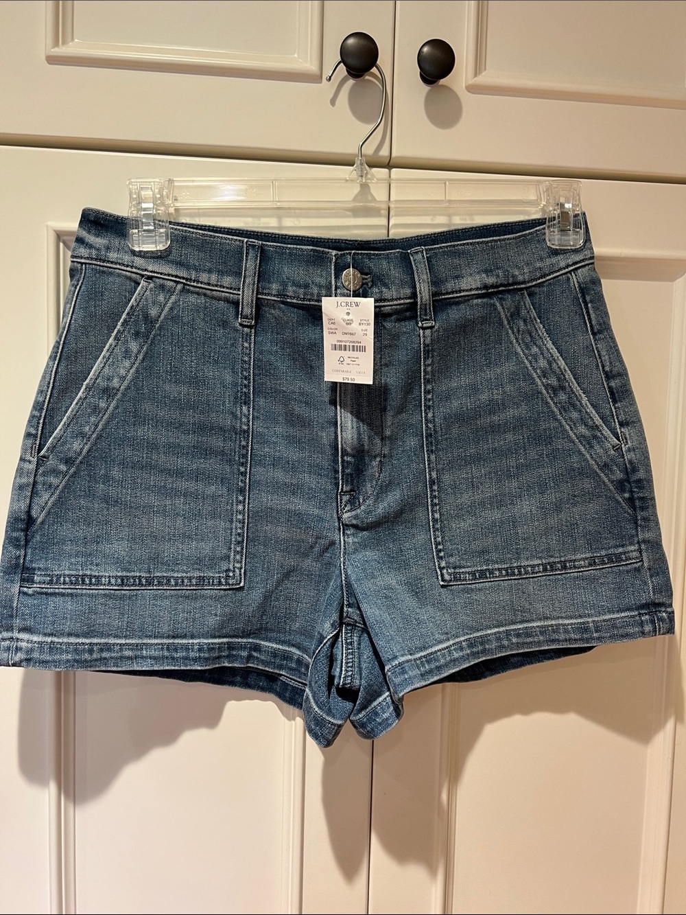 J. Crew Blue Denim High-Rise Patch Pocket Shorts